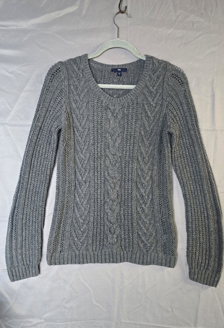 Gap Sweater Womens Medium Gray Cable Knit Crew Neck Long Sleeve Wool Blend